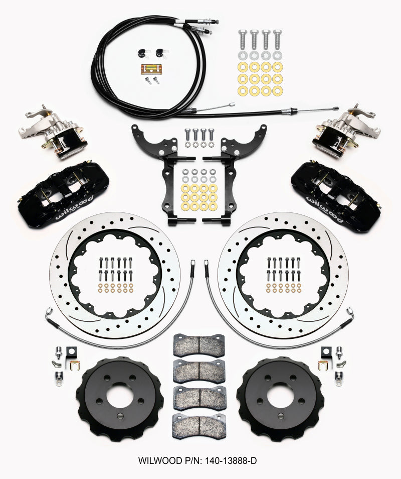 Wilwood AERO4 / MC4 Rear Kit 14.00 Drilled 2015-Up Mustang w/Lines & Cables